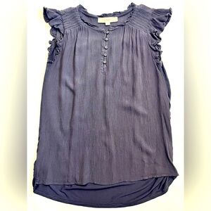 Loft Women's Ruffle Sleeve Tank Top with Button Detail Summer Shirt Size XS